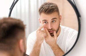 man trying to put contact lens in without it getting stuck